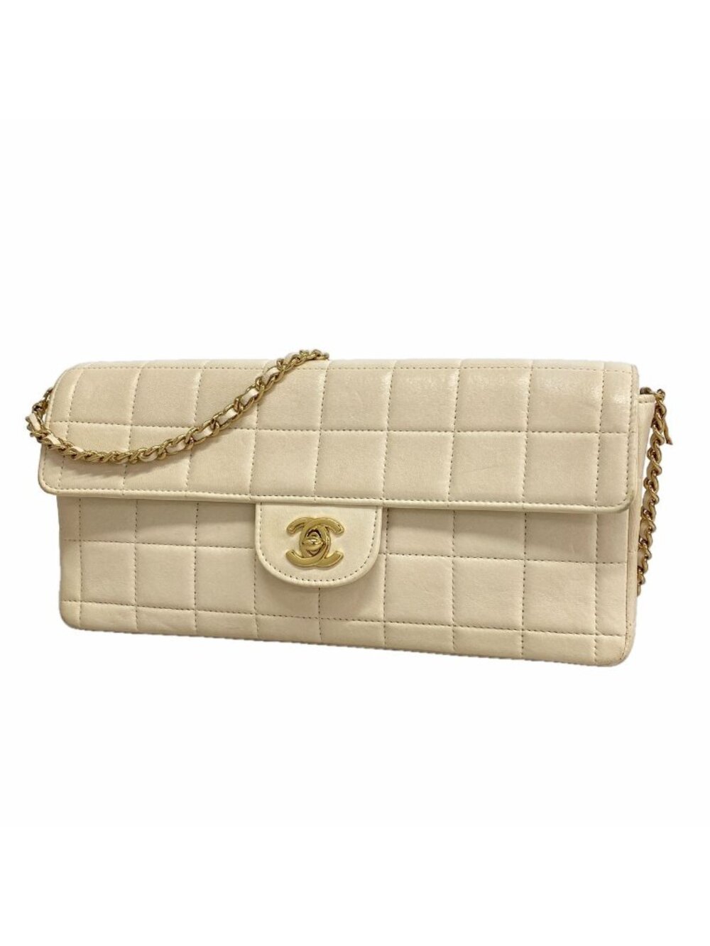 Chanel Shoulder Bag Choco Bar Lambskin White Gold